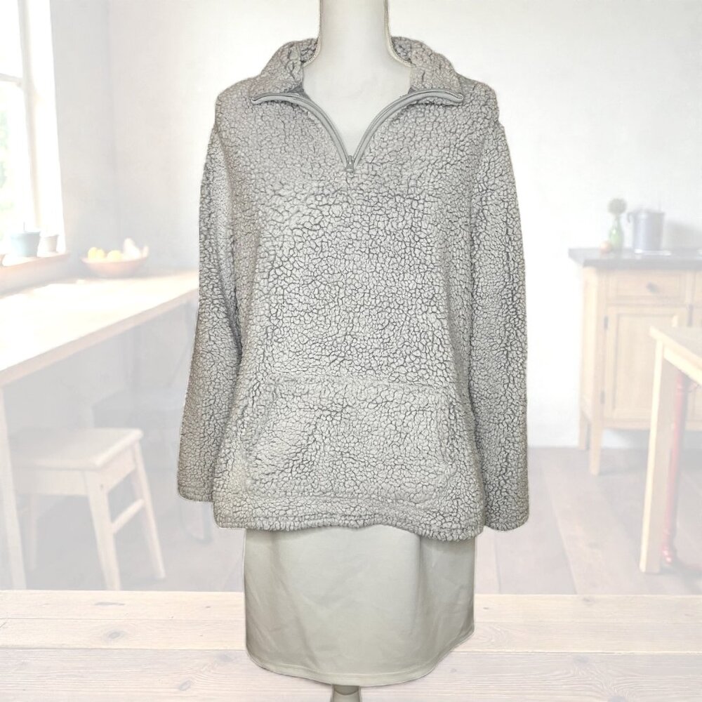 Just Be Women XL Sherpa Fleece Pullover Sweatshirt Gray Quarter Zip Winter Cabin